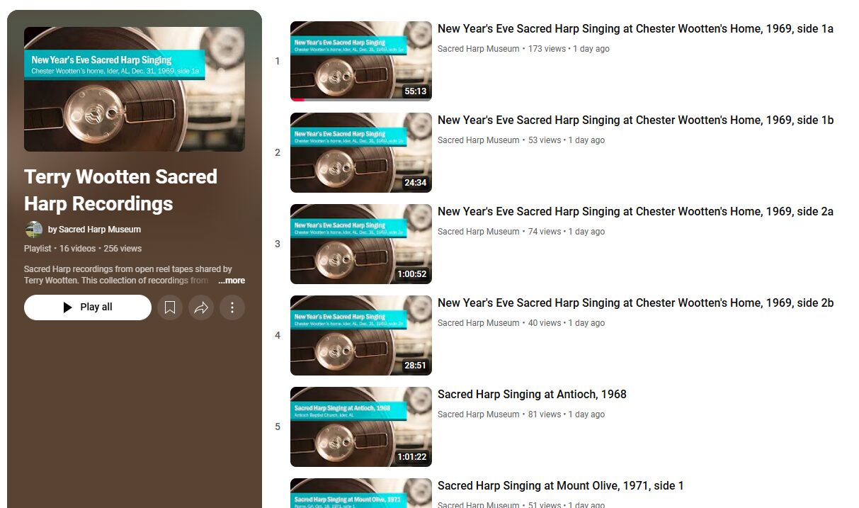 Newly Released: Terry Wootten Sacred Harp Recordings on YouTube